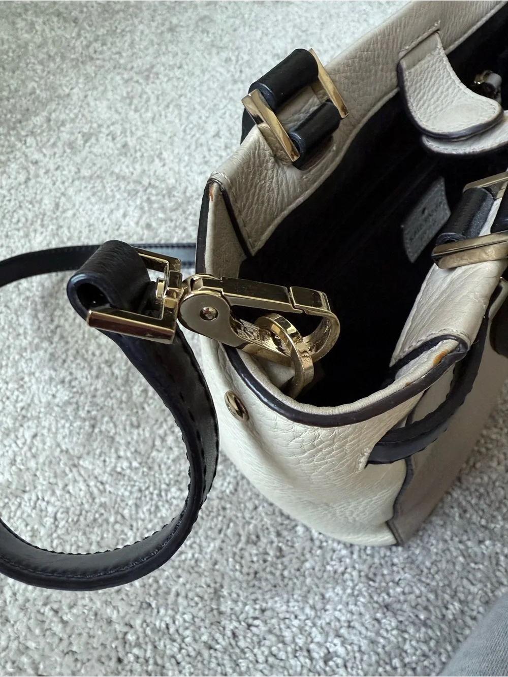 Kate Spade Houston Street Grey Taupe White Two Tone Satchel Handbag